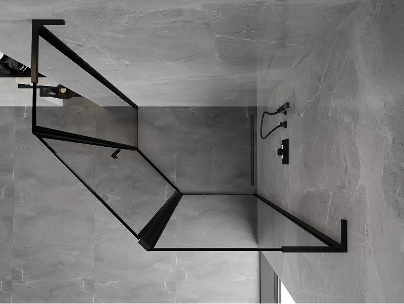 Mexen Mist L, päťuholníkový sprchový kút s krídlovými dverami, 90 x 80 cm, 8mm číre sklo, čierny profil, 8A8L-090-080-70-70-P