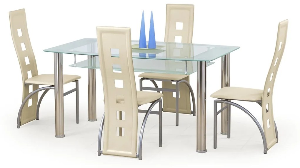 Sklenený jedálenský stôl Cristal - mliečne sklo / priehľadné sklo / nerez