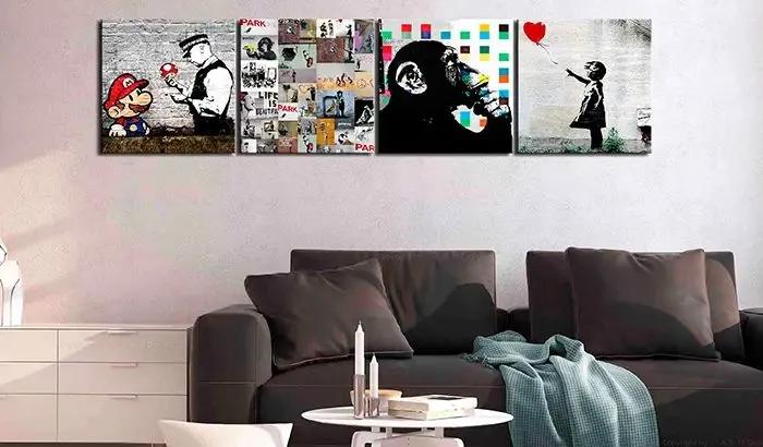Obraz - Banksy Collage (4 Parts) Veľkosť: 40x40, Verzia: Na talianskom plátne