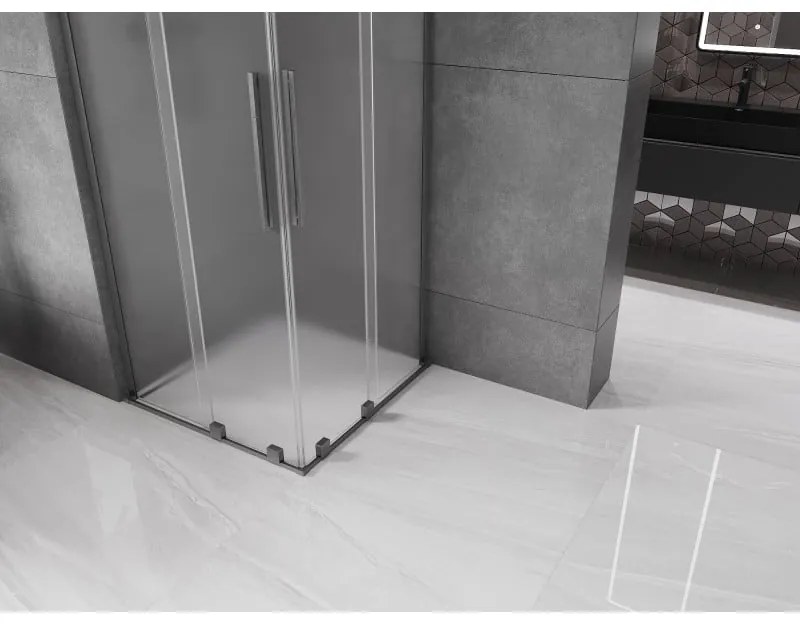 Mexen Velar L Duo, sprchový kút s posuvnými dverami 80 x 80 cm, 8mm sklo námraza, brúsený grafit, 871-080-080-02-33-66