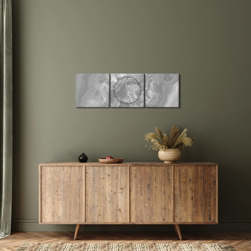 Obraz - Mramor v čiernobielej (s hodinami) (90x30 cm)