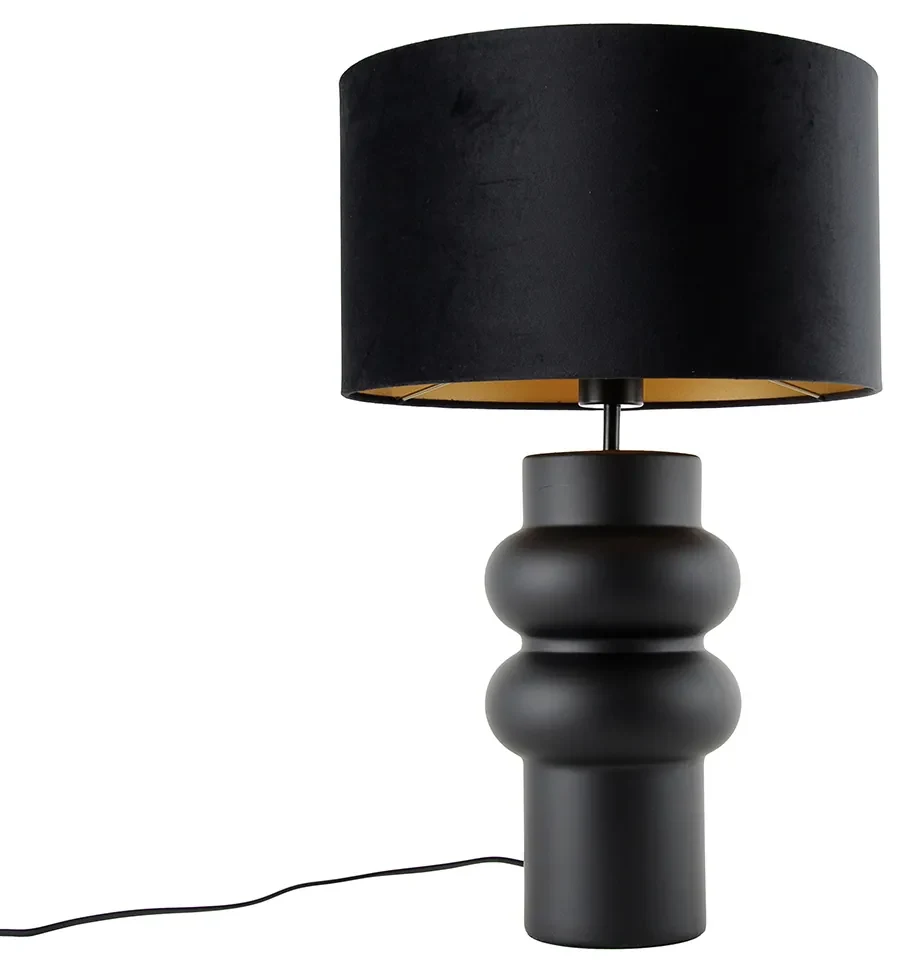 Dizajnová stolná lampa čierna s tienidlom z čierneho zamatu so zlatom 35 cm - Alisia