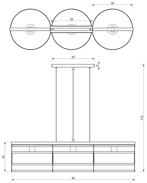 Luster na lanku RIM 3xE27/60W/230V čierna/zlatá