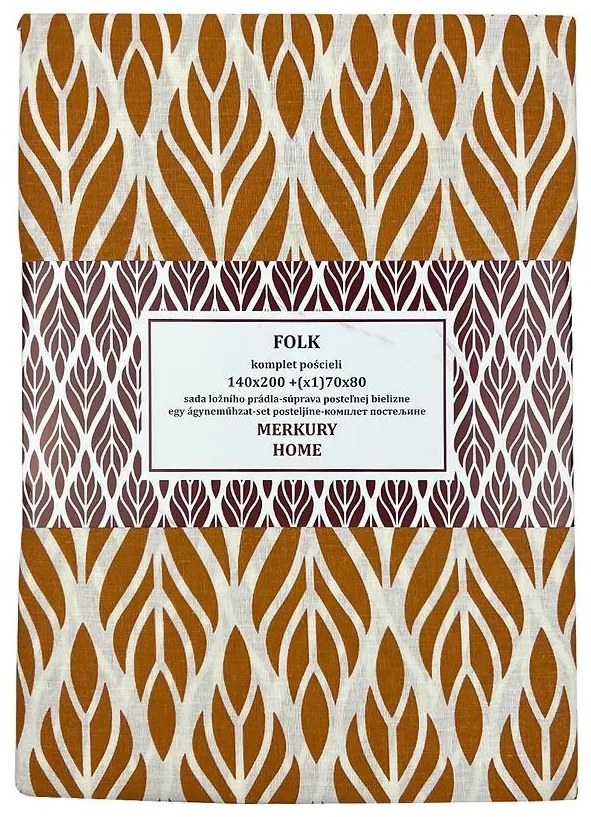 Obliečky Folk bavlna ecru/horčicová 140x200 + (1) 70x80 Merkury Home