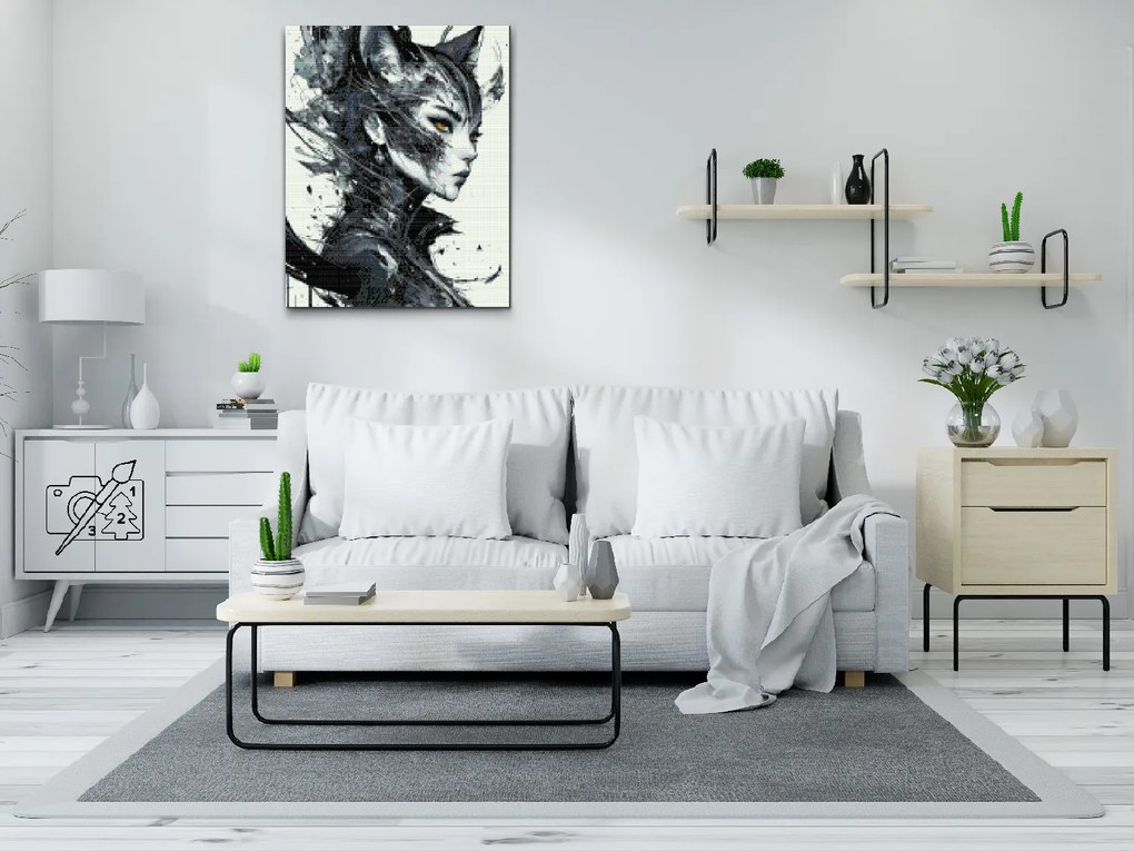 Gario Diamantové maľovanie Mačacia žena Rozmery: 60 x 80 cm, Rámovanie: Iba zrolované plátno, Diamanty: Štvorcové