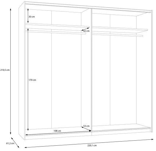 Šatníková skriňa so zrkadlom ODEN 220x210 cm béžová
