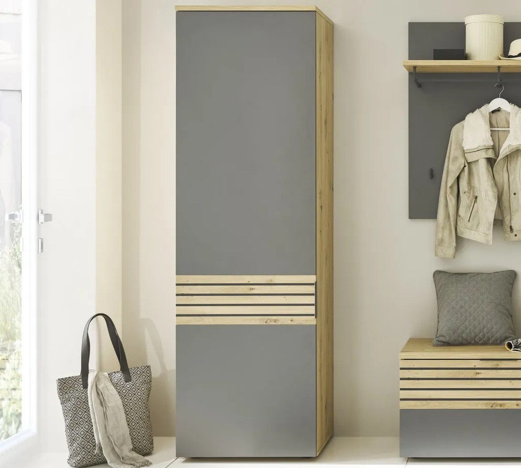 Predsieňová šatníková skriňa Milan, dub artisan/šedá