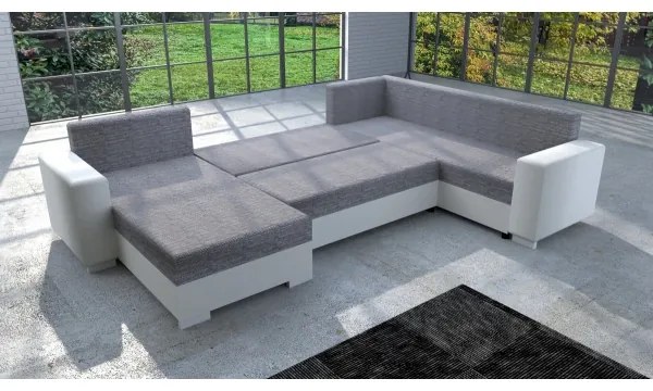 Čalúnená univerzálna rozkladacia sedacia súprava do U YORK biela/šedá