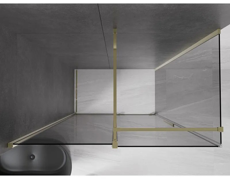 Mexen Velar, sprchový kút s posuvnými dverami 150 x 85 cm, 8mm šedé sklo, zlatá lesklá, 871-150-085-41-50