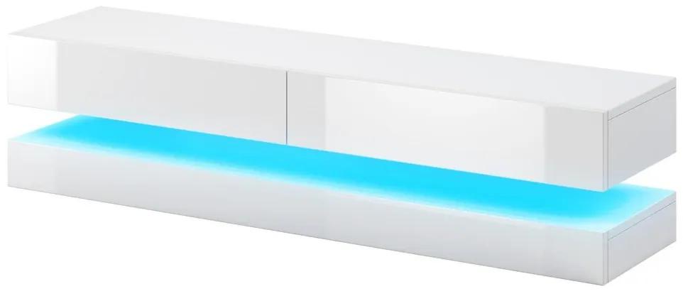TV stolík Fly 140 cm s LED osvetlením biely mat/biely lesk