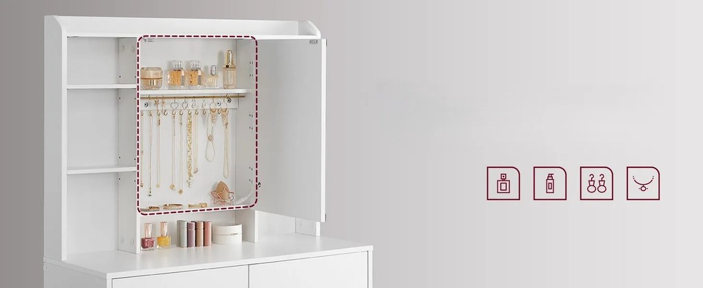 Toaletní stolek Vasagle Berny 90 cm se zrcadlem a LED osvětlením bílý