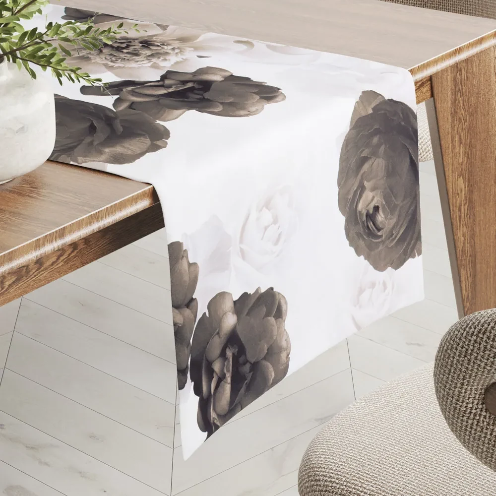 Biante Dekoračný behúň na stôl PM-016 Veľké hnedé kvety 45x120 cm