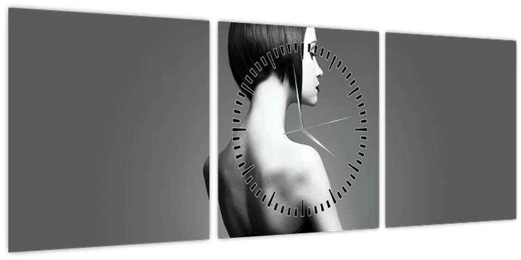 Obraz elegantnej ženy (s hodinami) (90x30 cm)