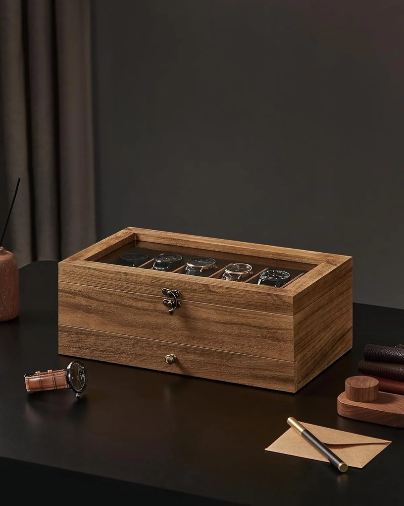 12 priečny hodinový box v rustikálnom orechovom odtieni