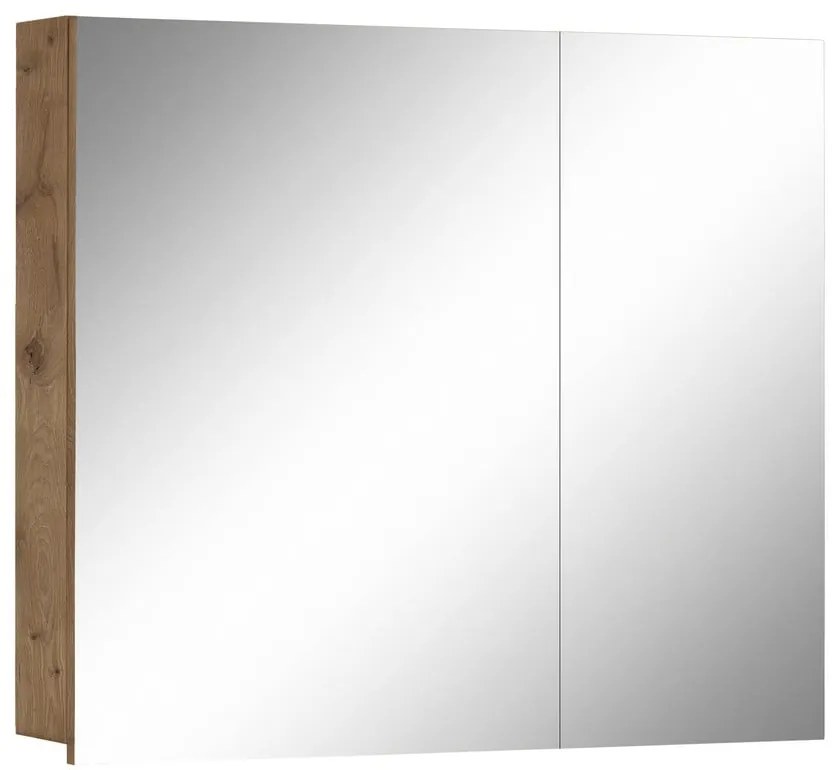 Závesná kúpeľňová skrinka so zrkadlom v dekore duba v prírodnej farbe 80x70 cm Wisla – Støraa