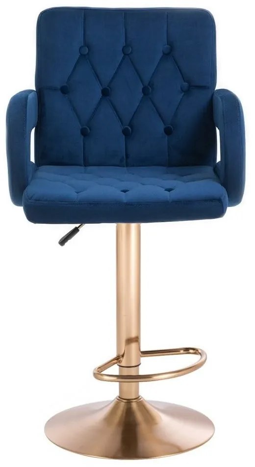 LuxuryForm Barová stolička BOSTON VELUR na zlatom tanieri - modrá