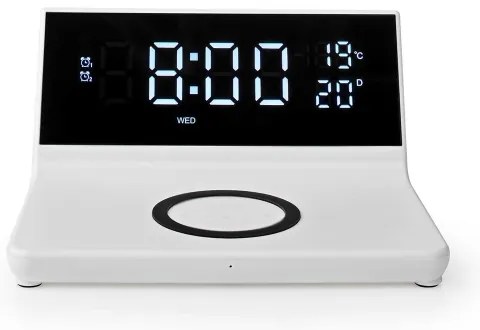 Nedis WCACQ20WT - Budík s LCD displejom a bezdrôtovú nabíjačkou 15W/5V biela