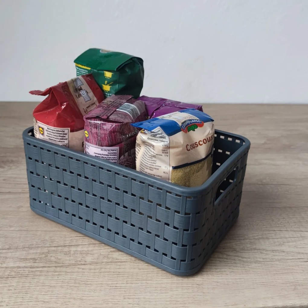 Rotho Plastový košík COUNTRY, rovný, antracit (4l - 24x16x11)