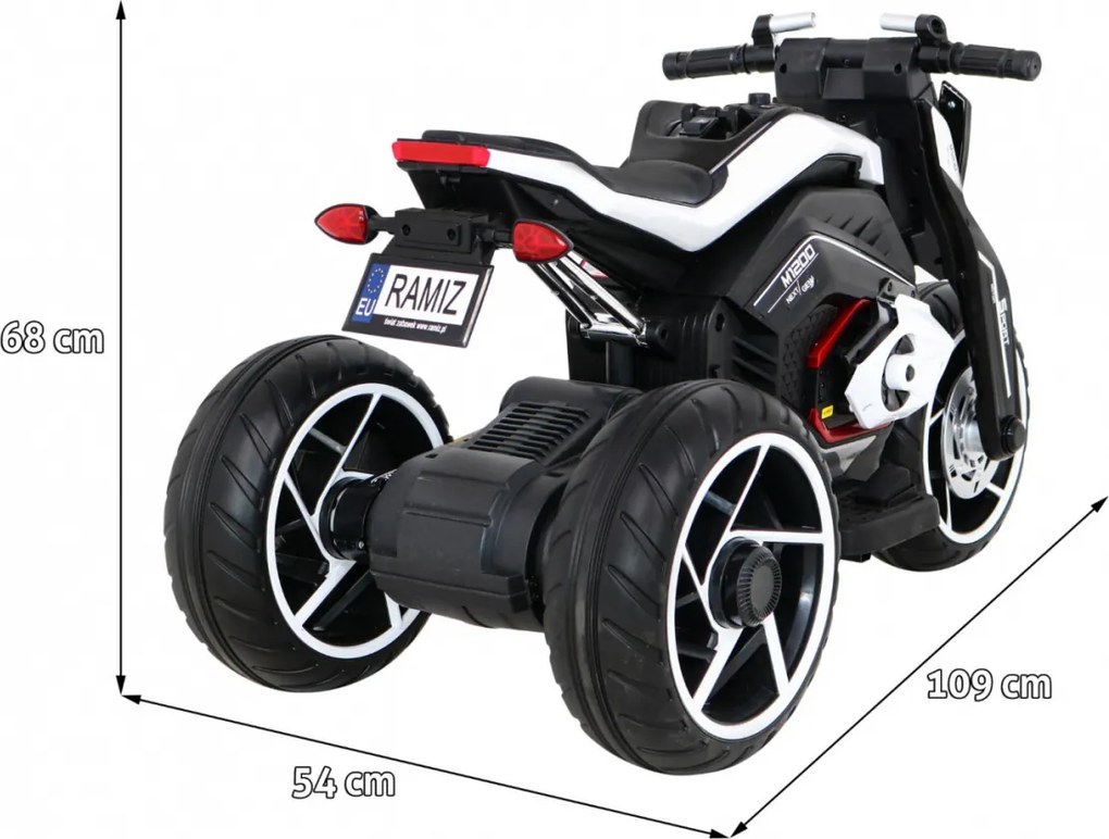 Ramiz Detský motocykel na batérie Future Biela + audio panel + pomalý štart + EVA kolesá