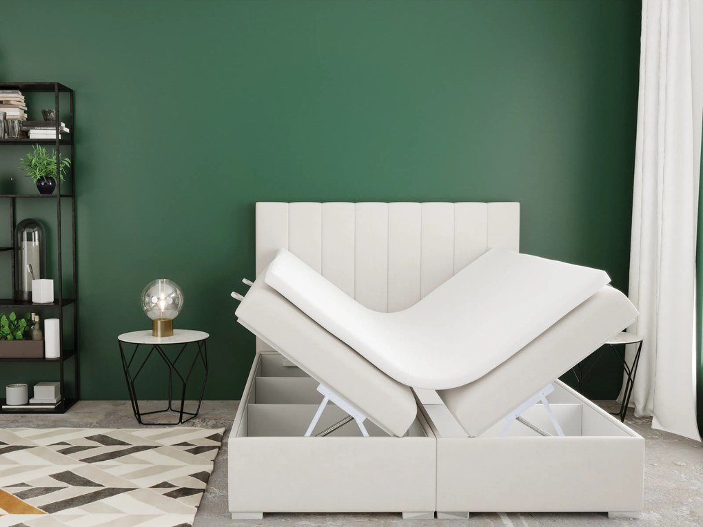 Manželská posteľ Boxspring 140 cm Pugno (smotanová) (s úložným priestorom). Akcia -20%. Vlastná spoľahlivá doprava až k Vám domov. 1020347