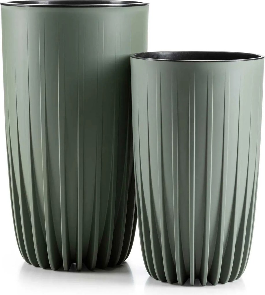 PLASTOVÝ KVETINÁČ STRIPPED SADA 2KS 25X42 CM+30X51,5 CM ZELENÁ