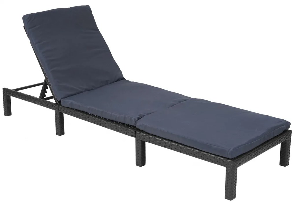 Záhradné lehátko HWC-A51 - polyratan, sivé vankúše basic 5cm - antracit