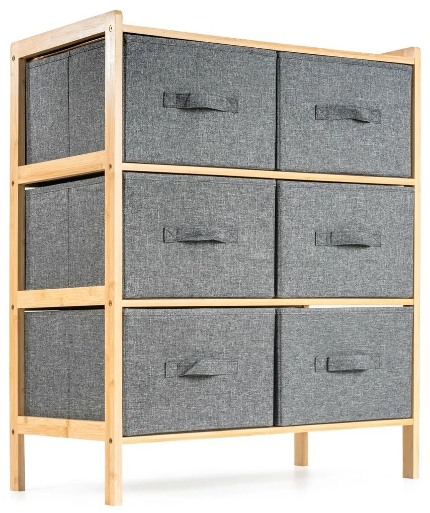 G21 Bambusový regál s košíkmi, 3 police, sivápolice, sivá, 3 poschodia