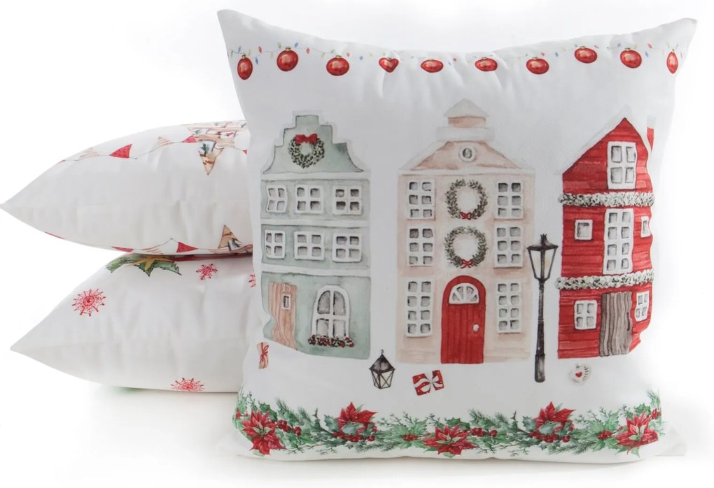 VIANOČNÁ DEKORAČNÁ OBLIEČKA NA VANKÚŠ HOUSE 45X45 CM VZOROVANÁ