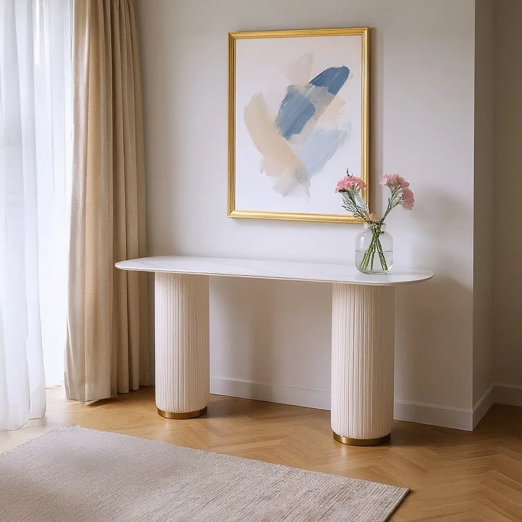 Konzolový stolík Modig 160 cm eko koža ecru/mramor