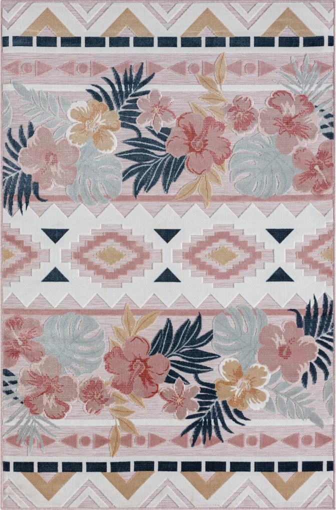 Kusový koberec Flora II rosa – na von aj na doma, 80x150, viacfarebná, chodba / predsieň, My Flair