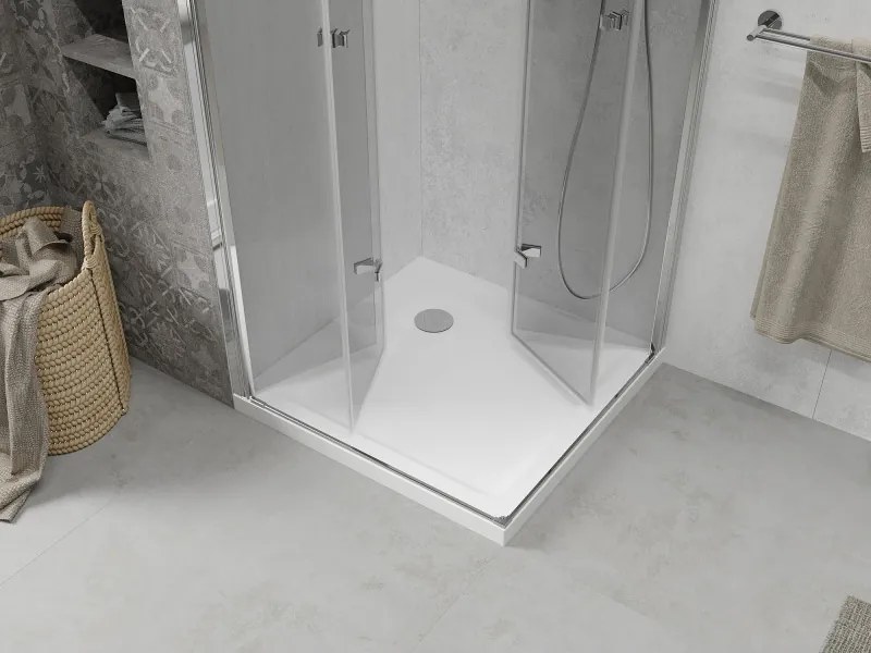Mexen Lima Duo skladací sprchový kút 90 x 90 cm, transparentný, chróm + sprchová vanička Flat - 856-090-090-01-02-4010