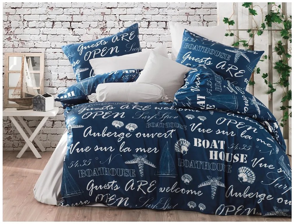 TipTrade Bavlnené obliečky DELUXE 220x200 + 2x 70x90 cm - Boat House Modrá