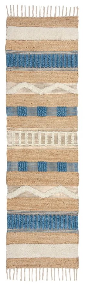 Ručne tkaný behúň s prímesou juty v modro-prírodnej farbe 60x230 cm Medina Jute – Flair Rugs