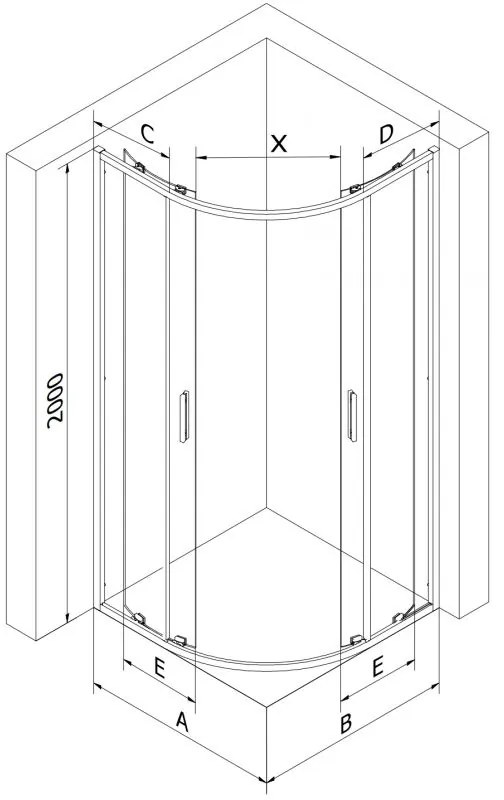 Mexen Exo, asymetrický sprchový kút s posuvnými dverami 90 x 80 cm, 6mm číre sklo, chrómový profil, 8132-090-080-01-00