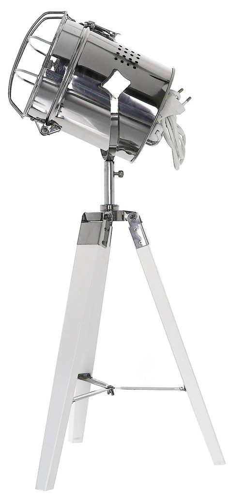 Dekorstudio Podlahová lampa TRIPOD na bielej trojnožke s chrómovaným tienidlom