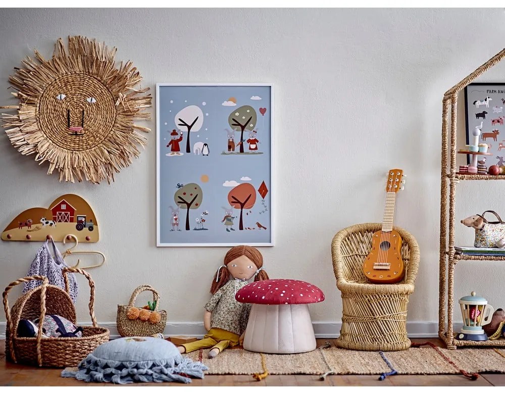 Červeno-biely zamatový detský puf Lue - Bloomingville Mini