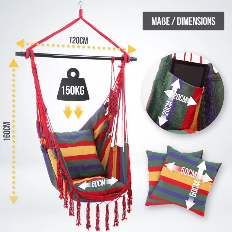 MIADOMODO Závesné hojdacie kreslo, farebné, dovnútra aj von