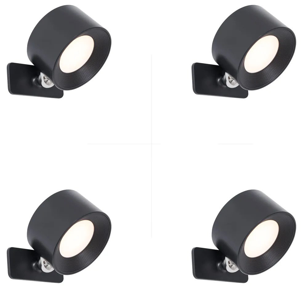 Sada 4 moderných nástenných a stropných svietidiel čierna vrátane LED nabíjateľných - Bright