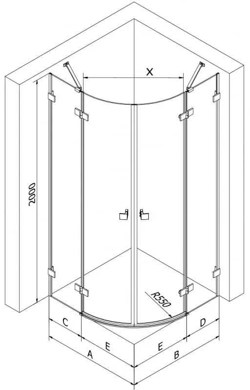 Mexen Lunar, polkruhový sprchový kút naklápací doľava 100 x 80 cm, 8mm číre sklo, zlatý profil, 833-100L-080P-50-00
