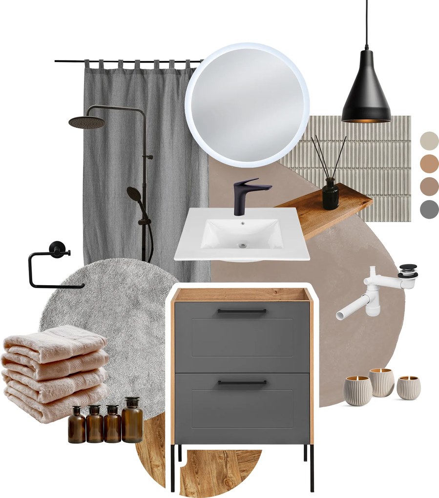 Comad Kúpeľňová skrinka pod umývadlo Madera Grey 60 grafit/dub artisan