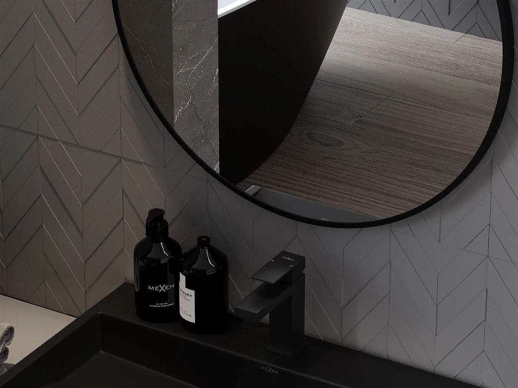 Mexen Loft, okrúhle kúpeľňové zrkadlo 75 cm, farba rámu čierna matná, 9850-075-075-000-70