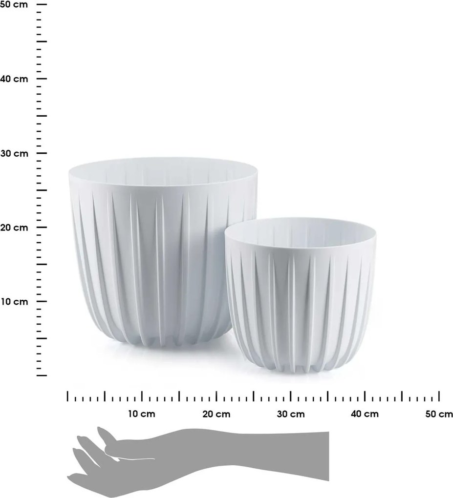 PLASTOVÝ KVETINÁČ STRIPPED SADA 2KS 18X15,5 CM+24X21 CM BIELA