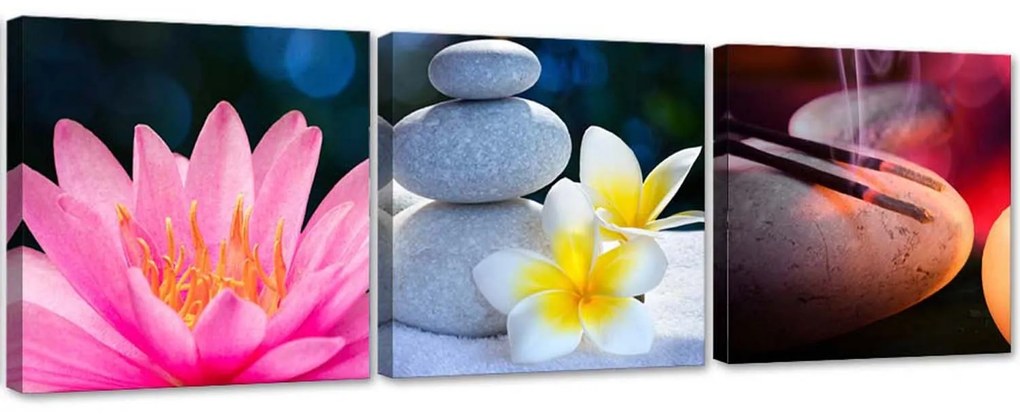 Gario Sada obrazov na plátne Kvety a relaxácia zen - 3 dielna Rozmery: 90 x 30 cm