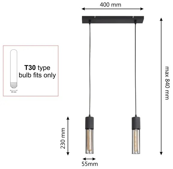 Luster na lanku MELODY 2xE27/15W/230V čierna
