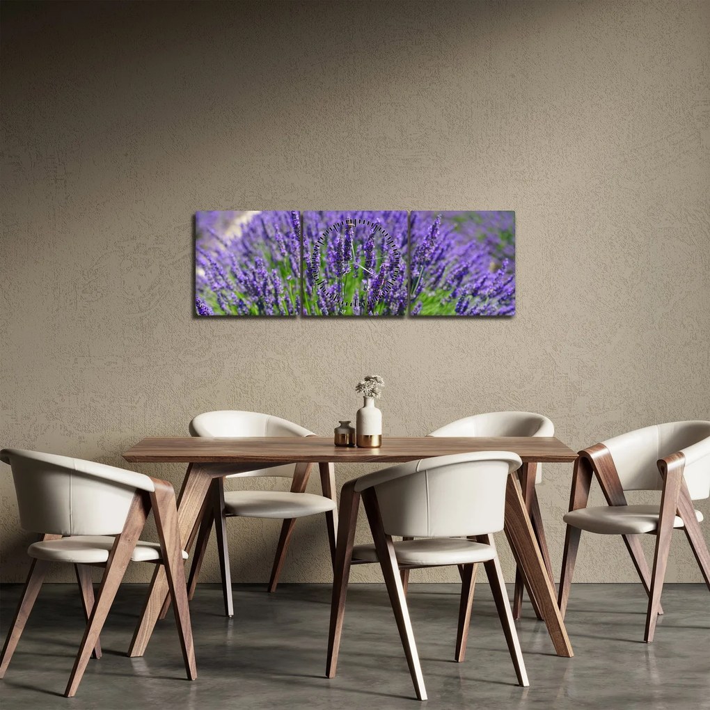 Obraz - levanduľa (s hodinami) (90x30 cm)