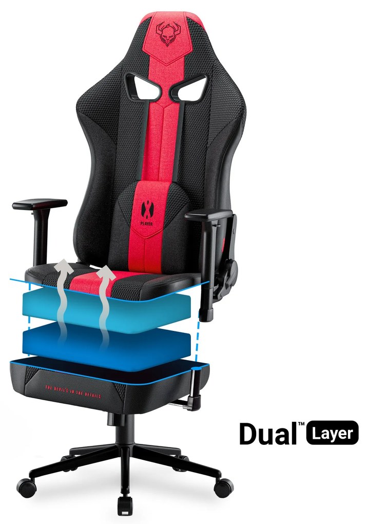Herné kreslo s látkovým poťahom, veľkosť Small Size, karmínový-antracitový: Diablo X-Player 2.0