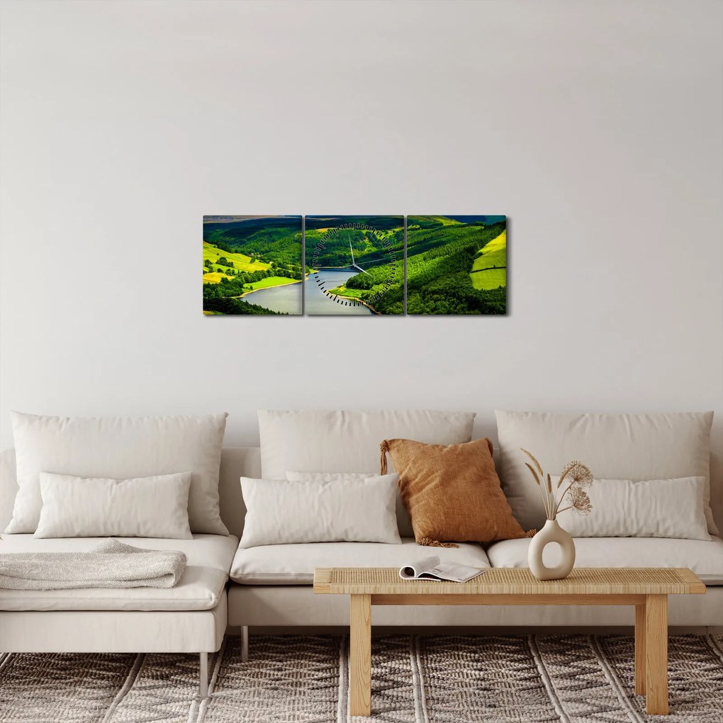 Obraz - Zelená krajina (s hodinami) (90x30 cm)