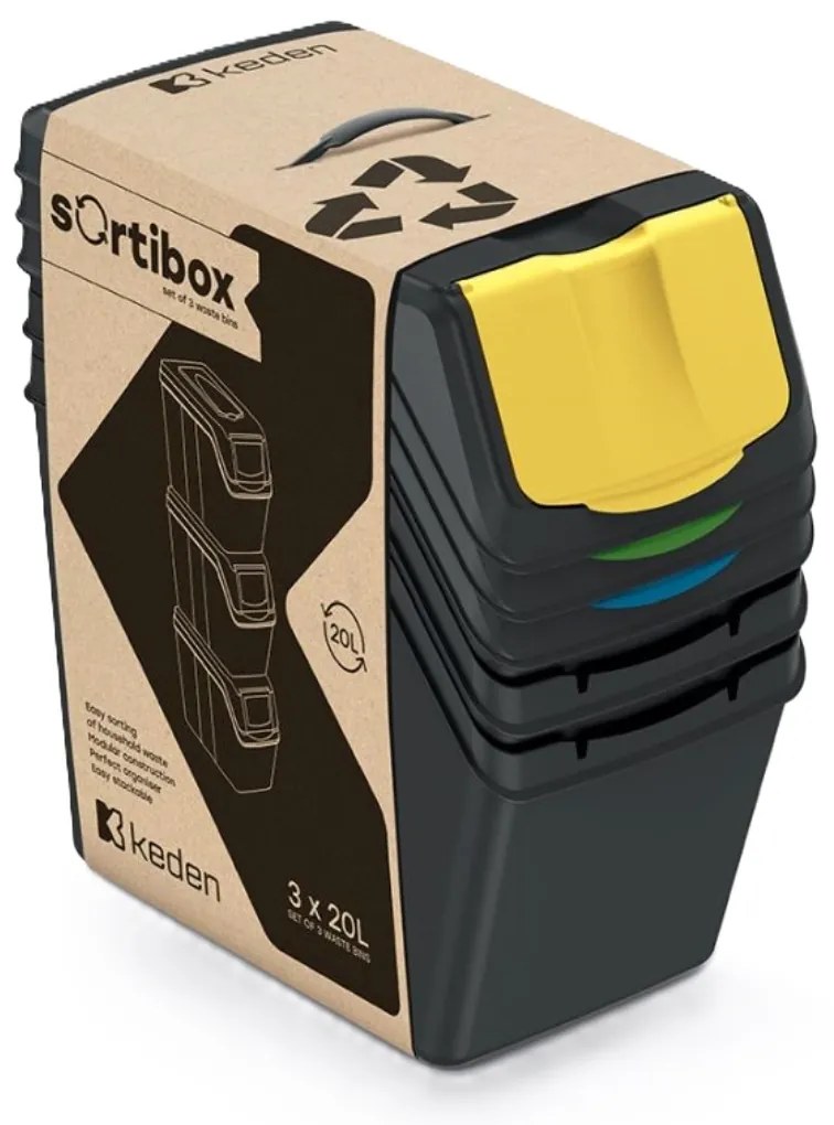 PROSPERPLAST Sada 3 odpadkových košov SORTIBOX II antracit, objem 3x25L