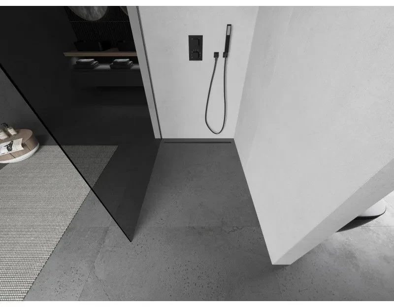 Mexen Kioto L, sprchová zástena Walk-In 120 x 200 cm, 8mm šedé sklo, grafitový profil, 800-120-103-66-40