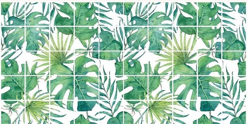 Obkladové panely 3D PVC TP10026182, rozmer 964 x 484 mm, listy monstery zelené, GRACE